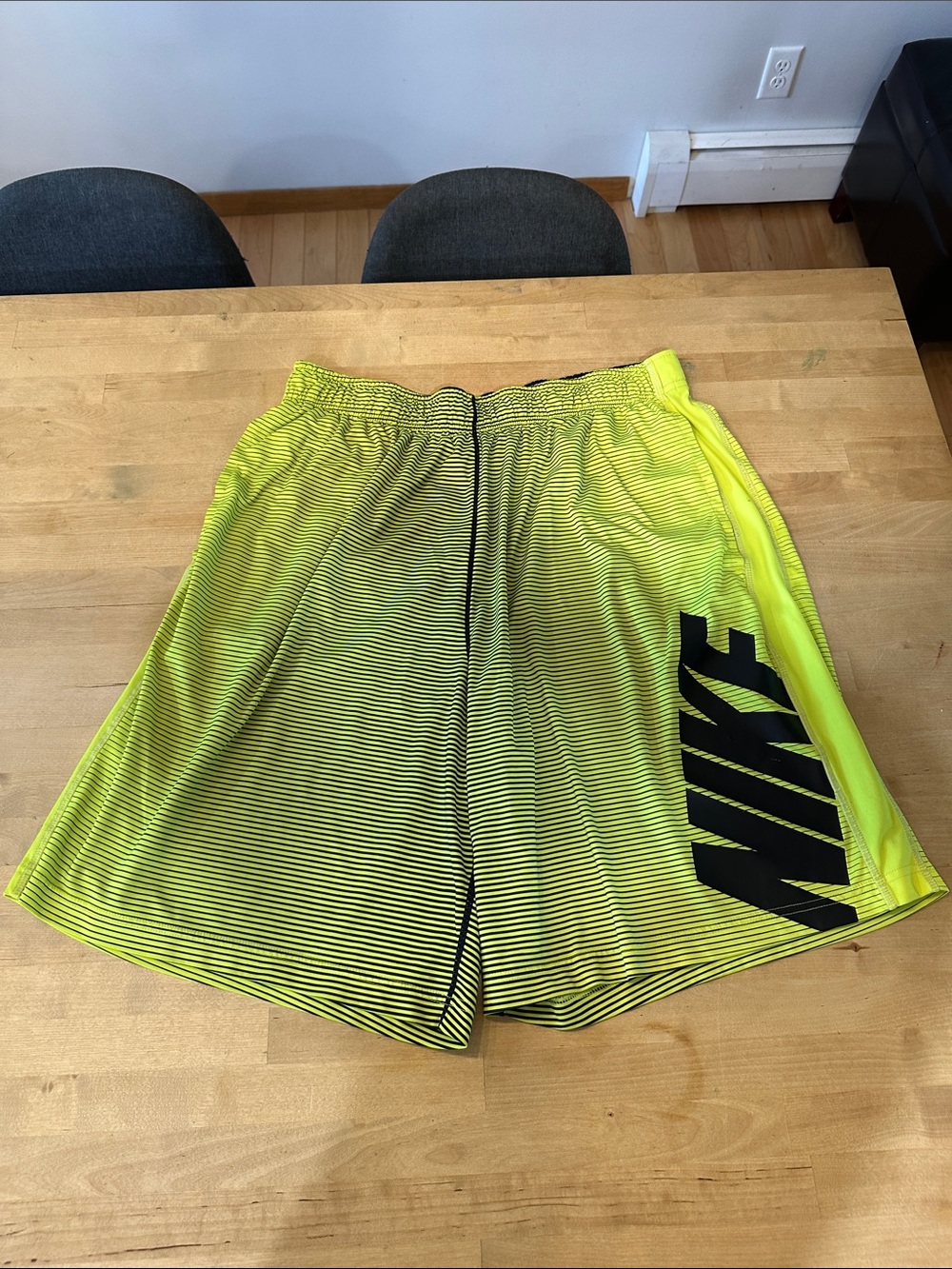 Nike Men’s Neon Yellow Gradient Athletic Shorts with Black Logo